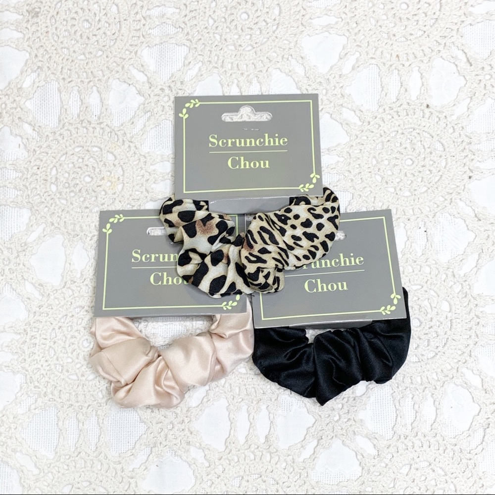 NWT Leopard and Satin VSCO Hair Scrunchie 3pc Set - Picture 10 of 10